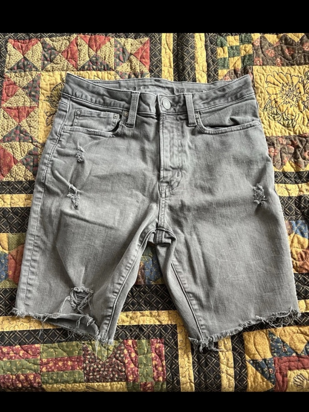 American Eagle Outfitters Gray Distressed Denim Jean Shorts